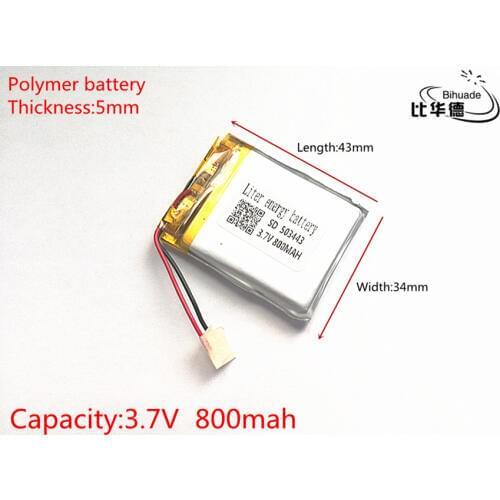 3.7V 800mAh 503443 Lithium Polymer Li-Po li ion Rechargeable Battery cells For Mp3 MP4 MP5 GPS PSP mobile bluetooth