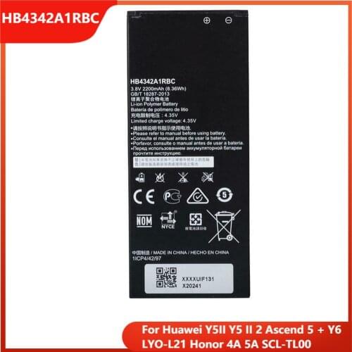 Original Replacement Phone Battery HB4342A1RBC For Huawei Y5II Y5 II 2 Ascend 5 + Y6 LYO-L21 Honor 4A 5A SCL-TL00 2200mAh
