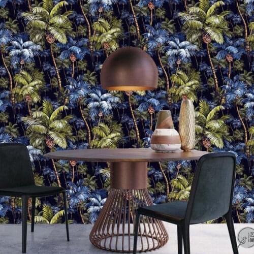 American mural hand-painted retro wallpaper palm tree leaf tropical plant wallpaper living room bedroom dining room custom size