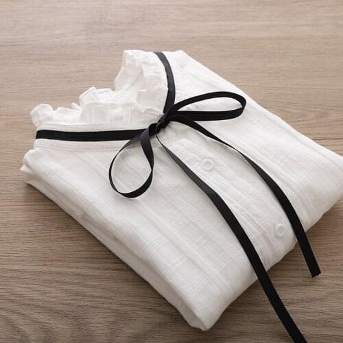 Lace up blouse womens long sleeve spring and autumn clothes sweet simple stand collar white shirt shirt hollow blouse