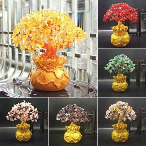 Crystal Yuanbao Money Tree Delicate Fortune Ornament Gold Ingot Tree Decoration Fengshui Amethyst Gem Spiritual Lucky Home Craft