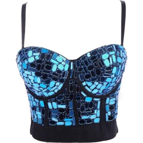 Dancing Elastic Camis Laser Paillette Vest Crop Top Corsage Sexy Woman Clothes Push Up Bra Backless Bustier 2020 Party Club Wear