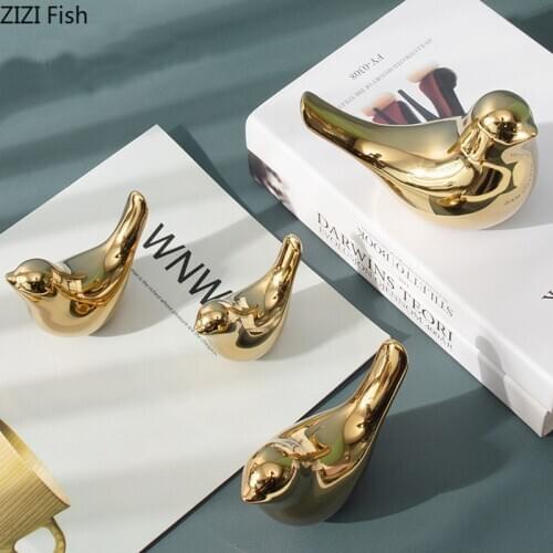 European Golden Plating Ceramic Bird Sculpture Desktop Decoration Art Simulation Animal Crafts Home Decoration Christmas Present