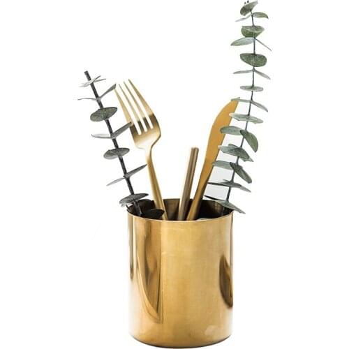 Europe Golden Cylinder Iron Storage Box Metal Desktop Storage Tank Sundries Stationery Candy Tableware Boxes Storage Utensils