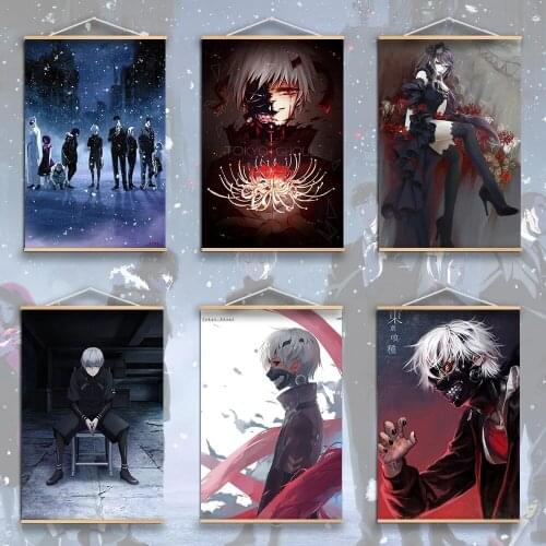 Canvas Wall Modern Print Tokyo Ghoul Painting Solid Wood Hanging Scroll HD Anime Character Posters Home Decoration Living Room