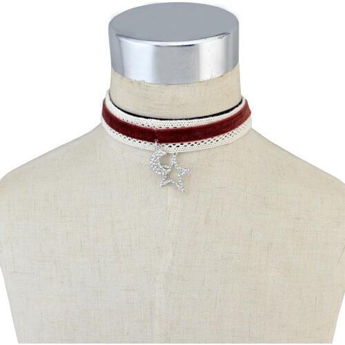 Idealway 3Pcs/set Simple Velvet Neckband Choker Necklace Rhinestone Stars Moon Pendant Necklaces For Women Bohmeian Jewelry