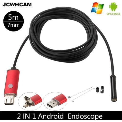 JCWHCAM 5M USB Borescope Endoscope Inspection Camera 6 LED 7mm Lens Diameter Waterproof Phone/Laptop Borescope Snake Tube Camera