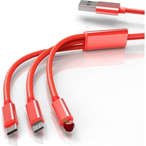 Data Line 3 in 1 USB cable For Android iphone Type-c Mobile Phone Multi-function Charger Cable Micro Nylon Huawei Fast Charging