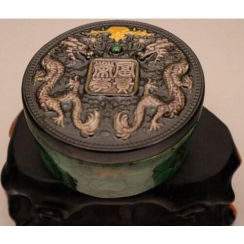China ceramic double dragon Pattern print mud box crafts statue