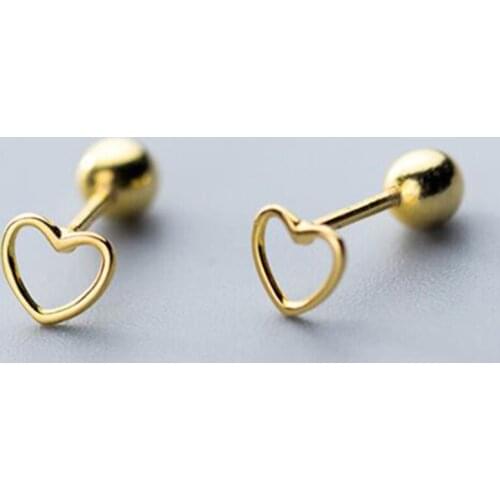 Korean Fashion S925 Silver Earring Gold Color Men Stud Earrings Cute Heart Shape For women earrings gift 925 sterling silver
