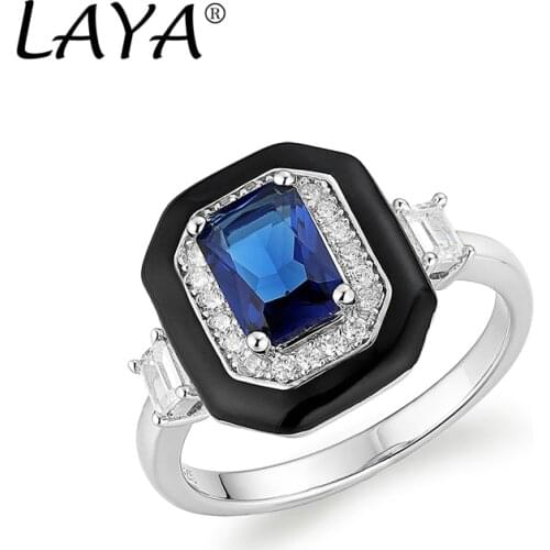 925 Sterling Silver Fashion Style High Quality Zircon Created Crystal Glass Black Enamel Square Ring For Womens Wedding Jewelry