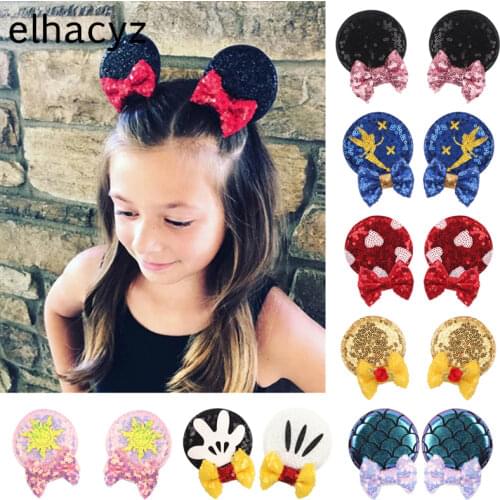 1Pair Cute Glitter Sequins Cartoon Mouse Ears Bow Hair Clips For Girls Kids Chic Hairpins Trendy Headwear DIY Hair Accessories