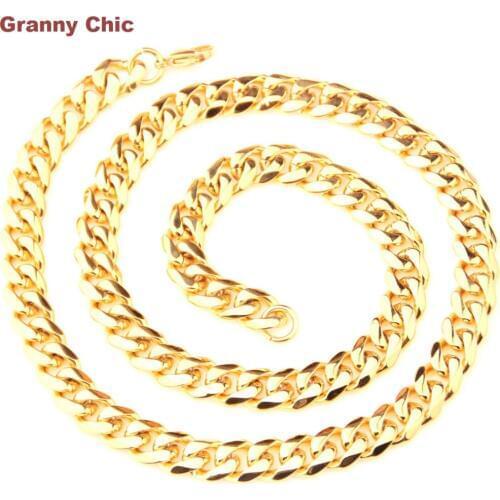 Granny Chic 10mm 18"-40" Trendy Style Mens Jewelry Gold Color Stainless Steel Curb Link Chain Necklace