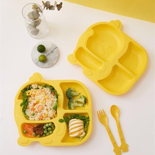 Cute Yellow Duck Baby Tableware Set Dishes Plate Bowl Spoon Fork Cup Solid Food Self Feeding For Kids Children Creative Gift