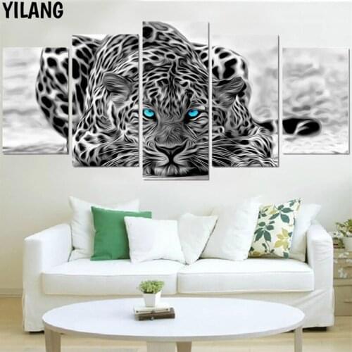 Wall Art Canvas Painting Gate Pictures 5 Pieces Modern Cheetah Abstract Posters Home Decor For Living Room Modular Picture