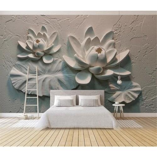 Bacal custom 3D non-woven wallpaper mural three-dimensional relief lotus flower background wall decorative painting huda beauty