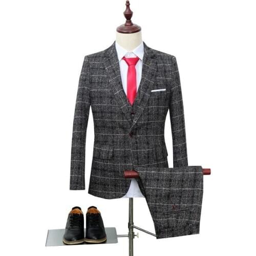 2020 Italian Latest Coat Pant Designs Tweed Plaid 3 Piece Men Suit Slim Fit Fashion Wedding Dress Mens Clothing Terno Masculino