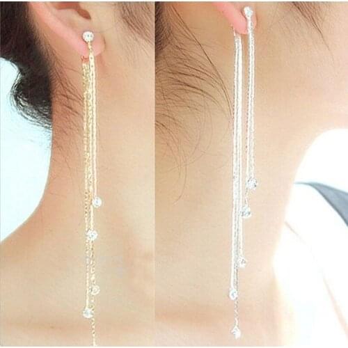 New Minimalist Gold Color Lucky Bead Tassel Earrings Alloy Design Sweet Trendy Chic Long Drop Earrings for Women Party Jewelry