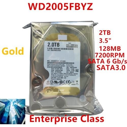 New HDD For WD Brand Gold 2TB 3.5" SATA 6 Gb/s 128MB 7200RPM For Internal HDD For Enterprise Class HDD For WD2005FBYZ