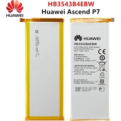 Hua Wei 100% Orginal HB3543B4EBW 2530mAh Battery For Huawei Ascend P7 L07 L09 L00 L10 L05 L11 Replacement Batteries