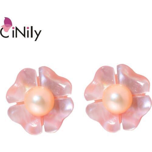 CiNily Authentic. 925 Sterling Silver Natural Pink Shell Pearl Wholesale for Women Jewelry Wedding Gift Stud Earrings 10mm SE028