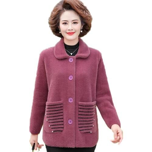 Imitate Mink Fleece Womens Knitted coat Middle-aged and elderly Autumn Winter Jackets Single-breasted Large Size Woolen Coat 5X