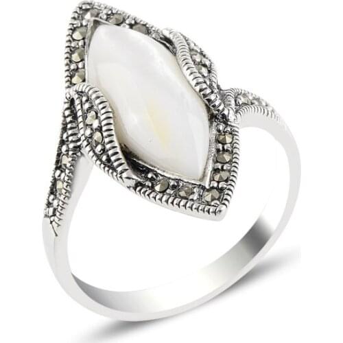 Silver 925 Sterling Opal & Marcasite Ring