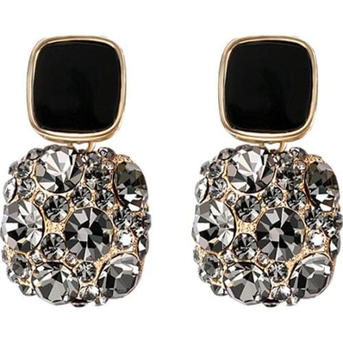 MIQIAO Yellow Gold Black Zircon Luxury Crystal Korean Fashion Style Piercing Drop Stud Earrings for Women Couple Gift Jewelry Bo