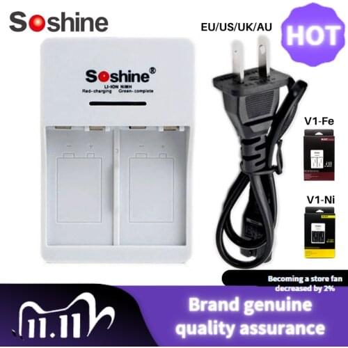 Soshine SC-V1 9V White 2 Independent Channels Smart Rechargeable Battery Charger with LED Indicator for Li-ion、Ni-MH、LiFeP04