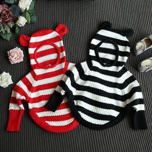 Baby girls hooded sweater cute ear striped sweaters children kids girl comfortable sweater winter clothes