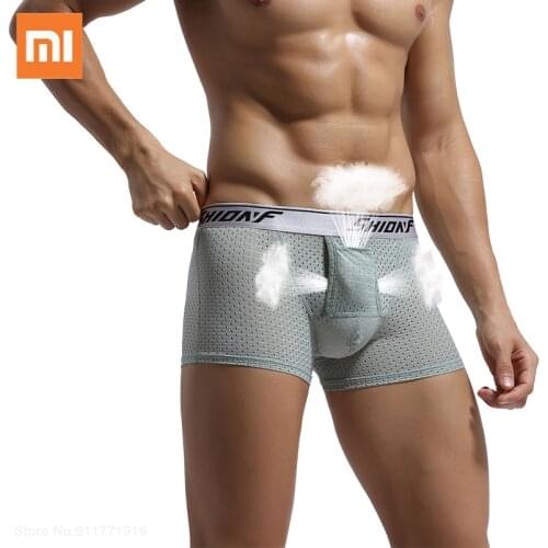 Xiaomi Boxer Panties Mens Ice Silk Boxer Underwear Men Mesh Boxers Sexy Breatha Boxershorts Man U Convex Pouch Shorts Plus Size