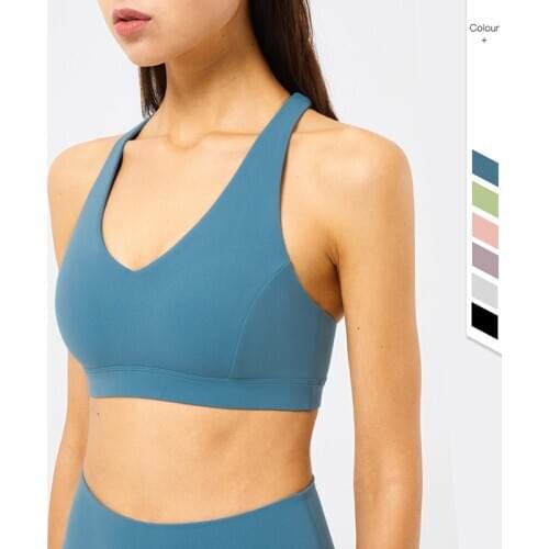 Vnazvnasi 2021 New Fabric Naked Women Yoga Tops Bra Fitness Running Sports bra Solid Color Sexy gym Sports Wear