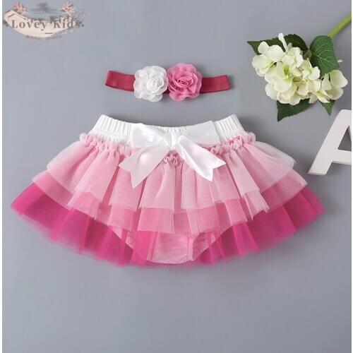 2020 Toddler Baby Girl Princess Skirt 2PCS With Headwear Headdress 0-24M Tutu Pink Mesh Skirt With Panties