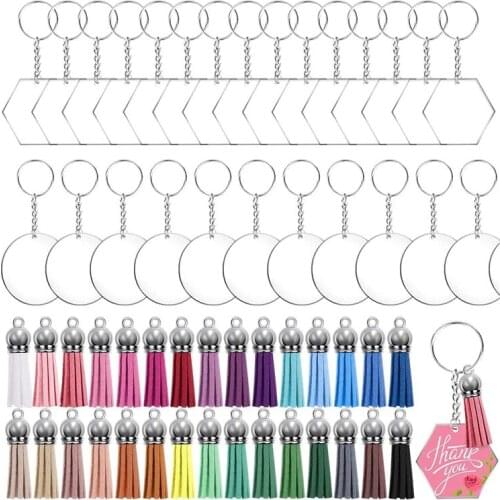 Acrylic Keychain Blanks, Including 32Pcs Keychain Tassels, 32Pcs Key Chain Rings for DIY Keychain Crafting