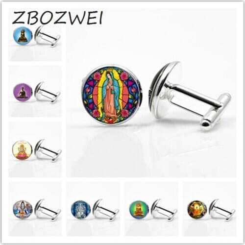 ZBOZWEI 2018 Our Lady of Guadalupe Necklace Virgin Mary Sacred Heart Religious Stained Cufflinks