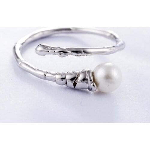 Fashion Pearl Stick Open Ring for Women Ladies 925 Sterling Silver Elegant Jewelry Wedding Party Accessories Mujer Anillos SR353
