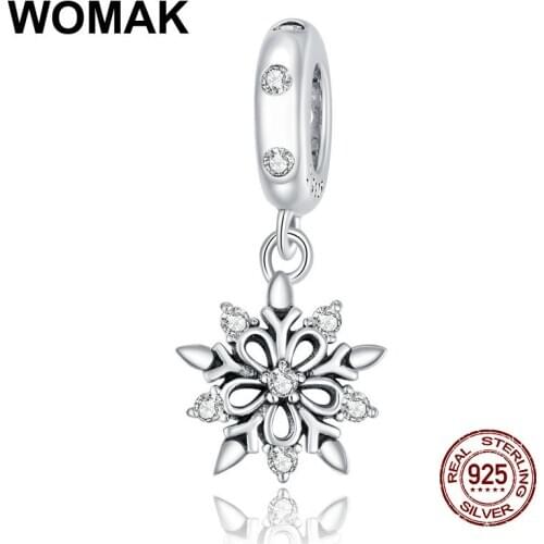 Woman necklace pendant Crystal Snowflake charm clear CZ beads fit bracelet jewelry 925 sterling silver accessories DIY gift