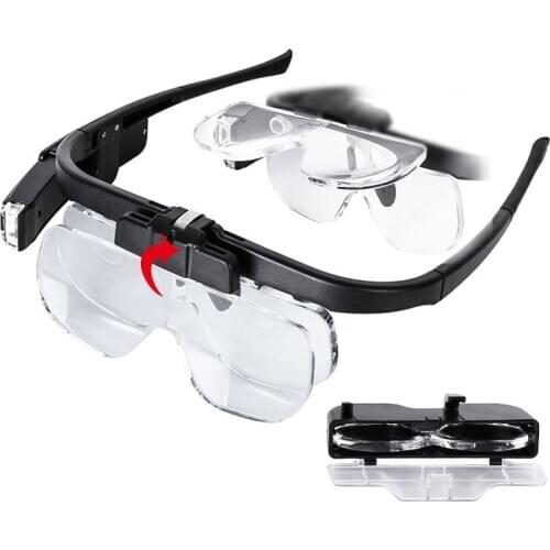 1.5-4.5X Headband Magnifier USB Rechargeable Magnifying Glass with 2 LED Lights Removable Lenses Free Hand Illuminated Magnifier