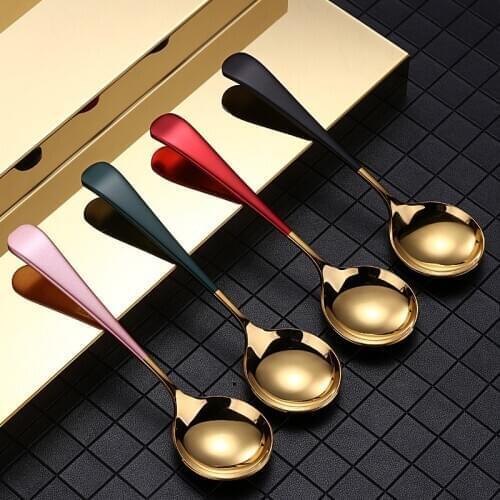 5Pcs 304 Stainless Steel Round Head Spoon Childrens Rice Spoon Spoon Ice Cream Dessert Spoon Birds Nest Gift Round Spoon