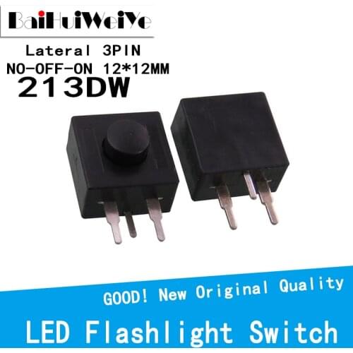 20PCS Flashlight Button Switch YT-213WD 213WD Lateral 3Pins Feet 12 * 12 mm self-locking switch NO-OFF-ON 2 Open 1 Close 30V 1A