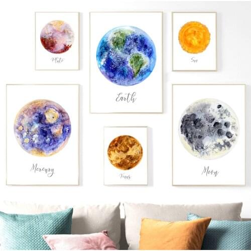 Abstract Moon Jupiter Sun Mars Earth Planet Canvas Painting Wall Art Creative Posters and Prints Aesthetic Pictures Room Decor