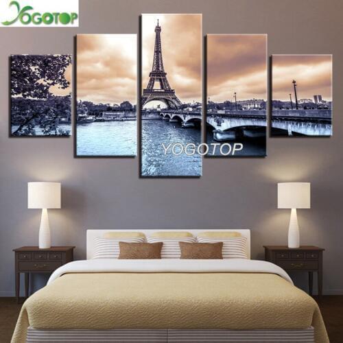 Diy Diamond Painting 5D Full Drill Mosaic Diamant Embroidery Rhinestone Wall Art 5 Pieces Paris Eiffel Tower River Bridge ML1117