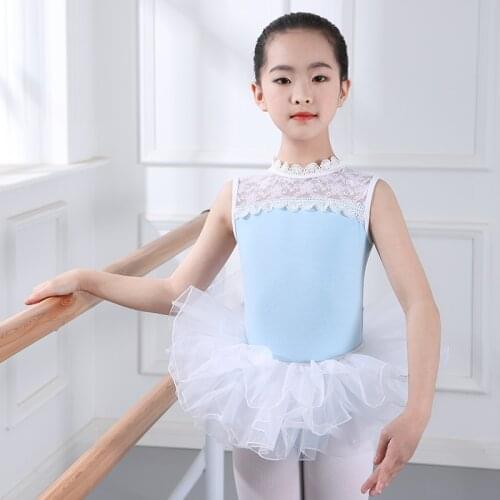 Ballet Leotards Girls Lace Gymnastics Leotard Kids Chiffon Pull on Dance Skirt Dress Ballet Swimsuit Ballerina Cotton Bodysuit