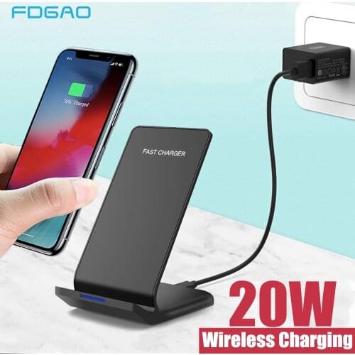 FDGAO Qi Wireless Charger For iPhone 12 11 X XS Max XR Quick Charge 20W Fast Charging Stand Dock For Samsung S21 S20 S10 Note 20