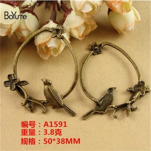 BoYuTe (40 Pieces/Lot) 50*38MM Antique Bronze Plated Zinc Alloy Flower Vine Bird Charm Pendants for Jewelry Making Diy Handmade