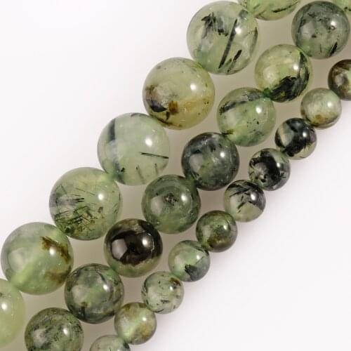 Natural Stone Beads Green Prehnites Jades Round Loose Spacer Minerals Beads for Jewelry Making DIY Bracelet Accessories 15"
