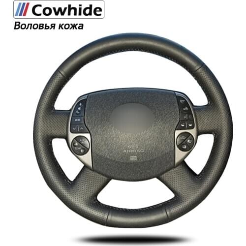 Handsewing Black Genuine Leather Steering Wheel Covers For Toyota Prius 20(XW20) 2003-2009 Raum 2 2003-2011