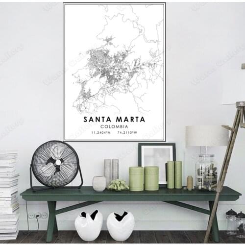 Black and White City Map The Santa Marta City Map Poster HD Print Wall Art Canvas Nordic Landscape Painting for Home Decor