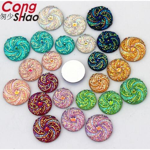 Cong Shao 100Pcs 10/12/14/16mm AB Colorful Flatback Stones And Crystals Resin Round Rhinestone Trim DIY Wedding Dress CS678