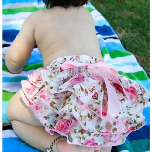Floral Satin Ruffle Diaper Cover with Bow Newborn Baby Photography Props Bloomers Girl Props